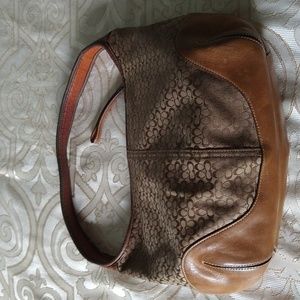 Vintage Coach Soho Mini Monogram Tan Canvas w/ Leather Hobo Bag